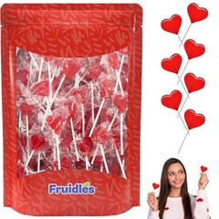 30-Count Lollipops Mini Red Heart Shaped Strawberry Flavored Individually Wra…