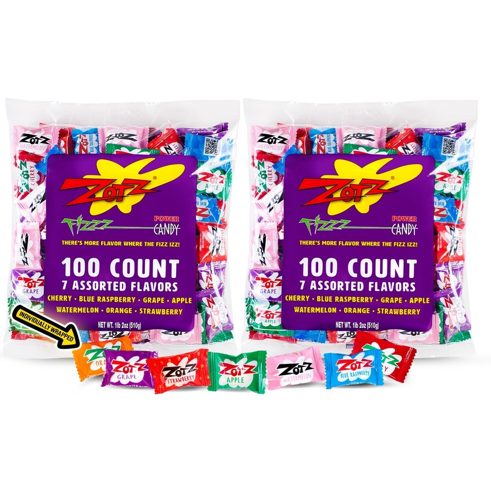 Zotz Fizzy Bulk Candy (Assorted, 200 Units)- Hard 100 Count (Pack of 2)