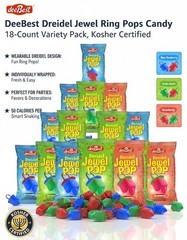 Dreidel Jewel Ring Pops Candy Kosher Certified Variety Pack Party Favors 18 Ct