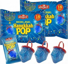 Dreidel Jewel Hanukkah Ring Pops Blue Raspberry Lollipops Kosher Certified 36 Ct