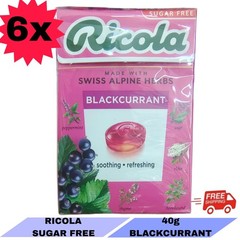 6x 40g Ricola Swiss Alpine Herb Sugar Free Blackcurrant Soothing Refreshment