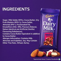 Pack fo 12 Cadbury Dairy Milk Fruit And Nut Chocolate Bars, 36 Gm