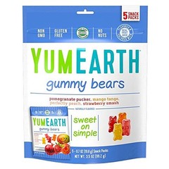 YumEarth Gluten Free Fruit Snack Gummy Bears Assorted Flavors Pack of 5