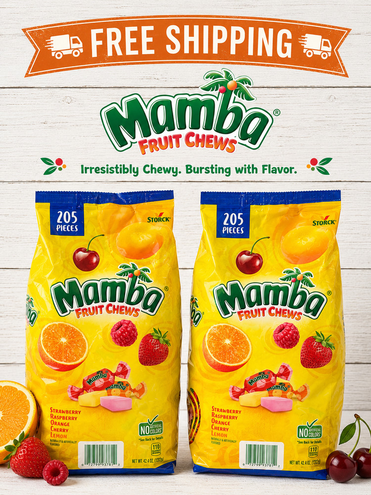 MAMBA Fruit Chews (JUMBO 2-PACK!) Straw/Rasp/Orange/Cherry/Lemon – 205 PC. EACH!