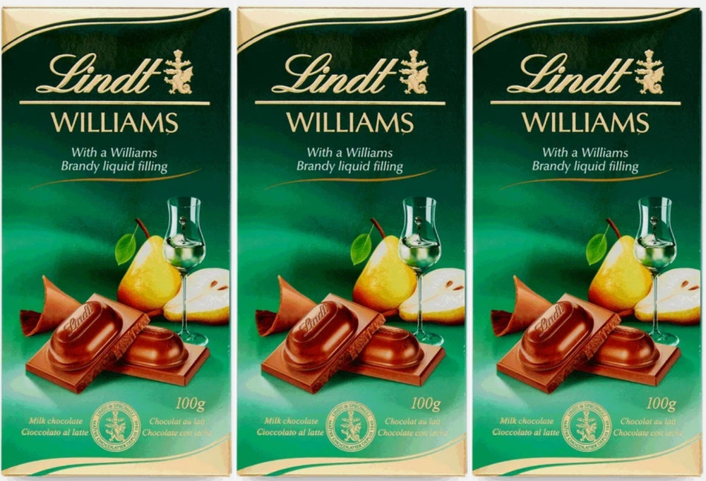 🍫 LINDT CHOCOLATE – SET of 3 – 100G – WILLIAMS PEAR LIQUEUR FILLING 🍫
