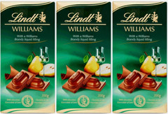 🍫 LINDT CHOCOLATE – SET of 3 – 100G – WILLIAMS PEAR LIQUEUR FILLING 🍫