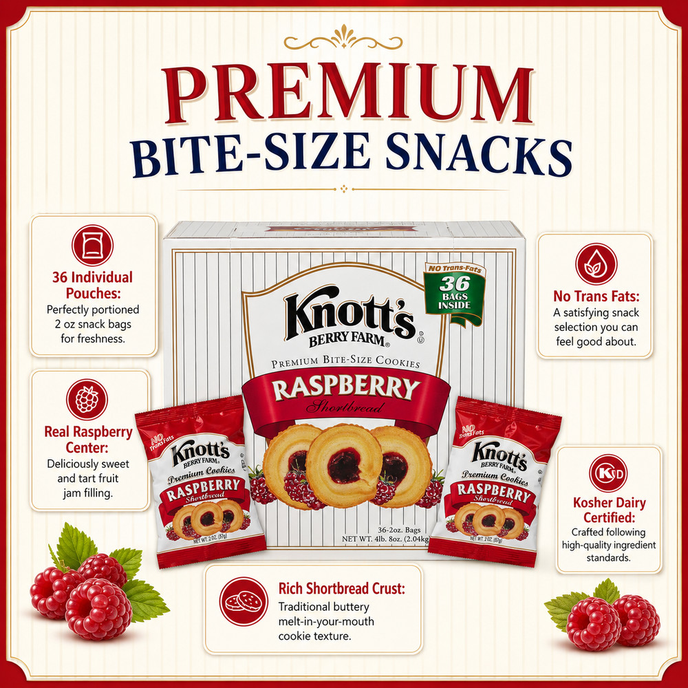 Knott’s Berry Farm Premium Shortbread Cookies, Raspberry, 2 oz, 36-count