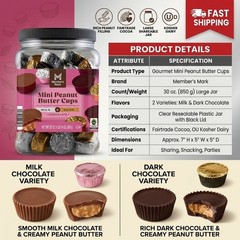 Premium Mini Peanut Butter Cups – Milk & Dark Chocolate Snack Jar, 30 oz