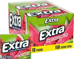 EXTRA Sweet Watermelon Sugar Free Chewing Gum Bulk, 15 Pieces (Pack of 10)