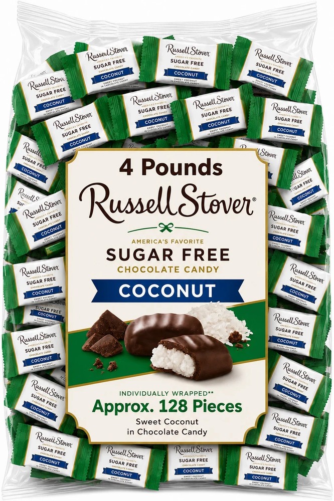 Russell Stover Sugar-Free Coconut Flavor, Bulk Chocolate Candy Bars (4 Pounds)