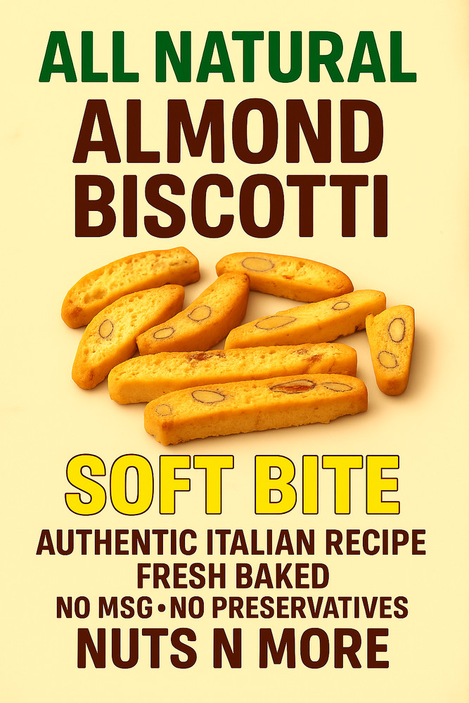 All Natural authentic Almond Biscotti -SOFT BITE -No Perservatve -Fresh 8 oz