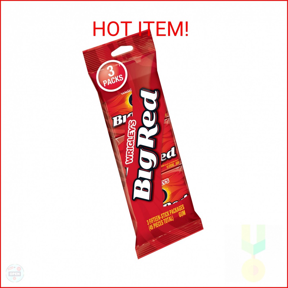 Big Red Wrigley’s Cinnamon Gum, 3 Fifteen-Stick Packs (45 Pieces Total)