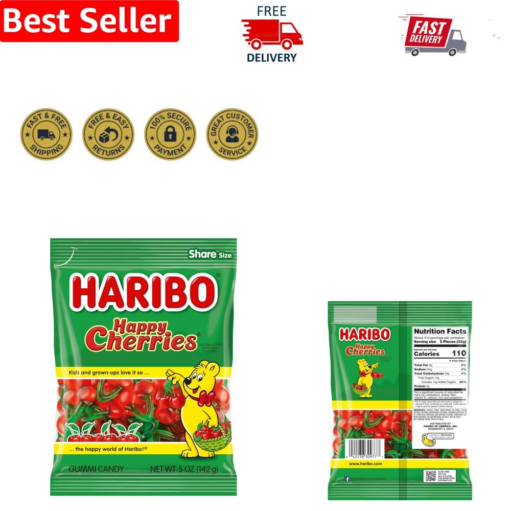 5 oz Haribo Twin Cherry Gummy Candies – Vibrant Chewy Treats for All Ages