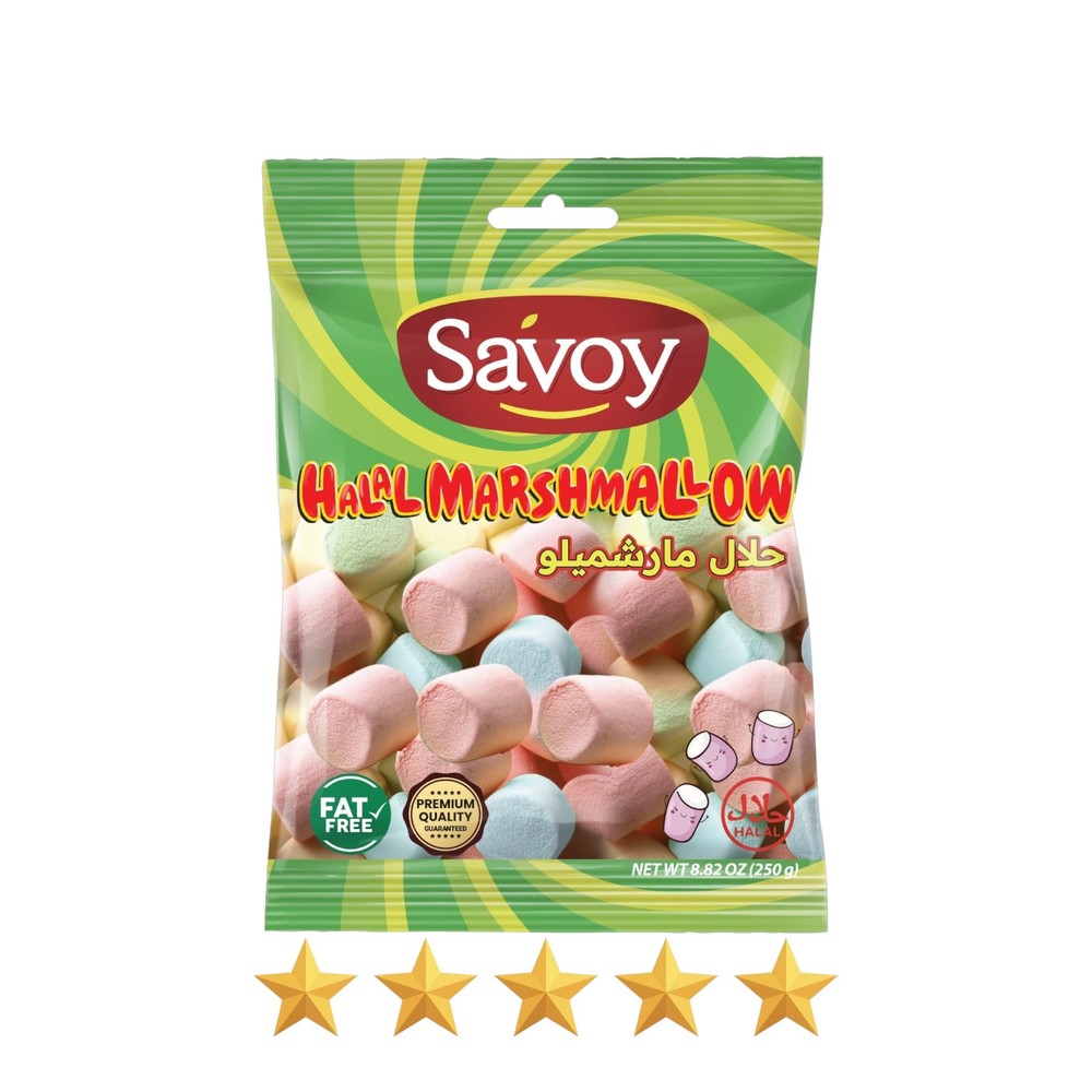 Savoy Halal Large Color Marshmallows 250 gm, Gluten-Free, Fat-Free, GMO-Free
