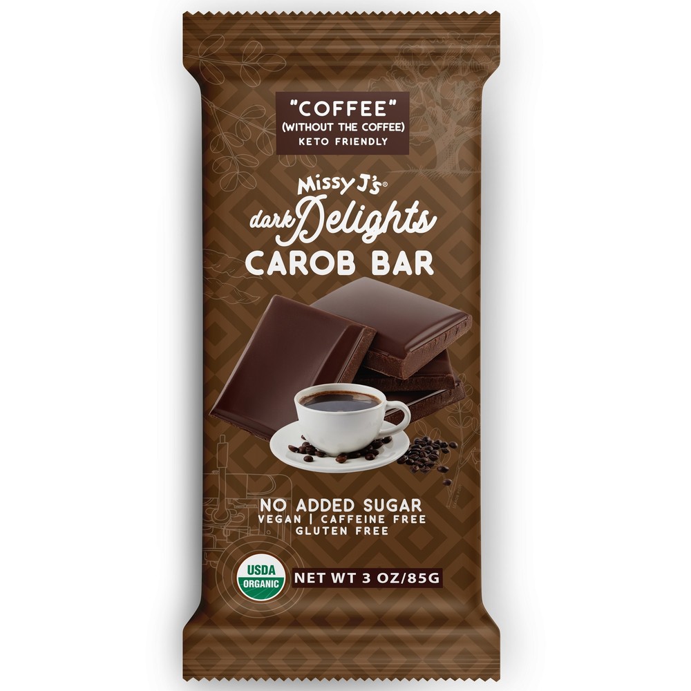Missy J’s Organic Carob Dark Delights Unsweetened Coffee Candy Bar- 2, 6, 12pk