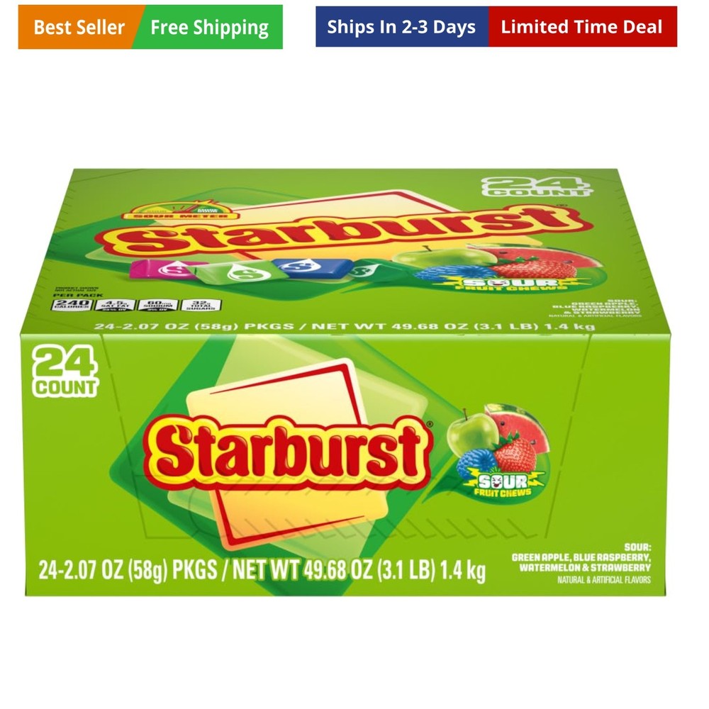 Sour Chewy Candy Individually Wrapped Tart Fruit Chew, Share Size, 2.07 Oz Pa…