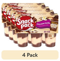 (4 Pack) Super Size Chocolate Vanilla Flavored Pudding, 5.5 Oz Pudding Cups, 6
