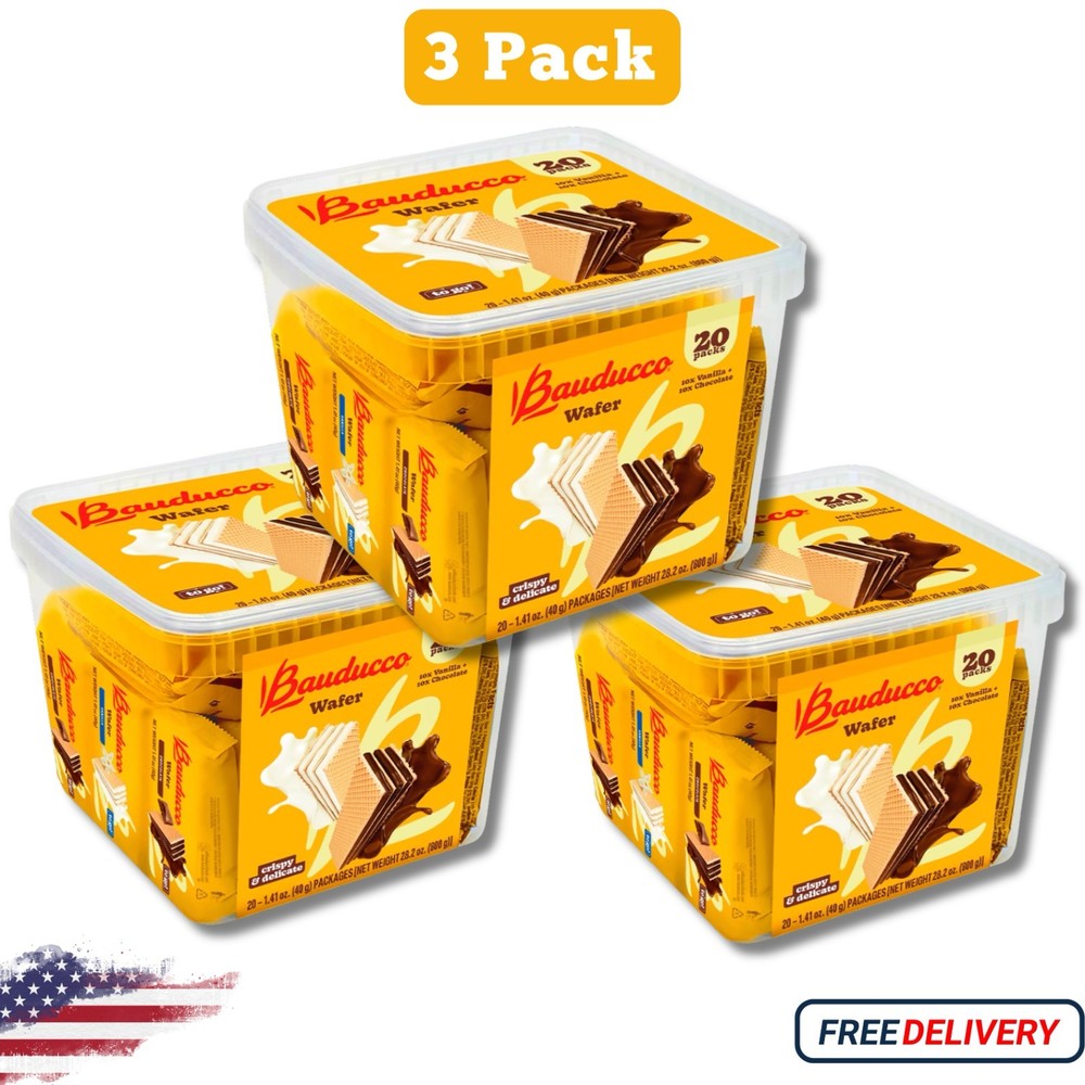 Bauducco Chocolate & Vanilla Wafer Cookies, 3 Layers of Cream,28.2oz(Pack of 20)