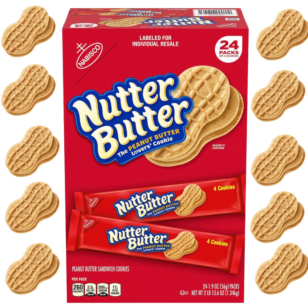 Nutter Butter Cookies 24 Pack – Crunchy Peanut Butter Sandwich Snacks