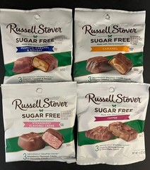 RUSSELL STOVER-Sugar Free CARAMEL /TOFFEE/STRAWBERRY + Chocolate Candy {4 BAGS}