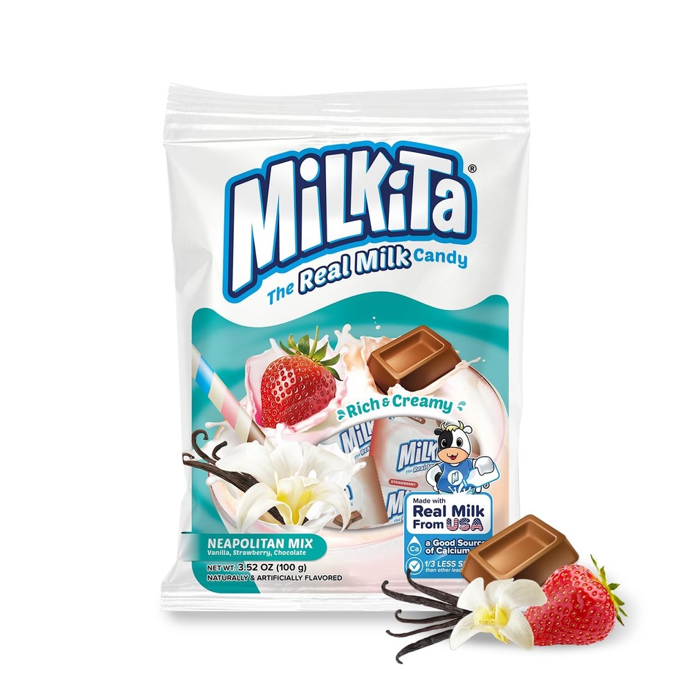 Milkita Neapolitan Candy 30 Count Creamy Chewy Milkshake Flavor Treats