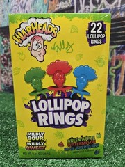 Warheads Lollipop Rings Green Apple, Watermelon, Blue Raspberry Box of 22 New