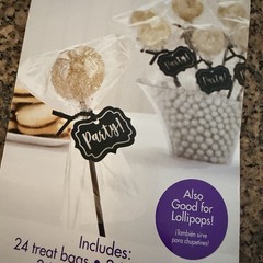 Lollipop Treat Cake Pop Kit-24 of each: Sticks, 4×6 Bags, Twist Ties, Party Tags