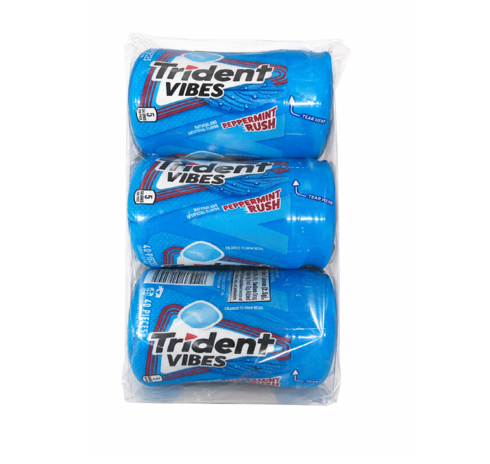 3x Full Box Trident Vibes Sugar-Free Gum Peppermint Rush Flavor – 40 Pc Pack