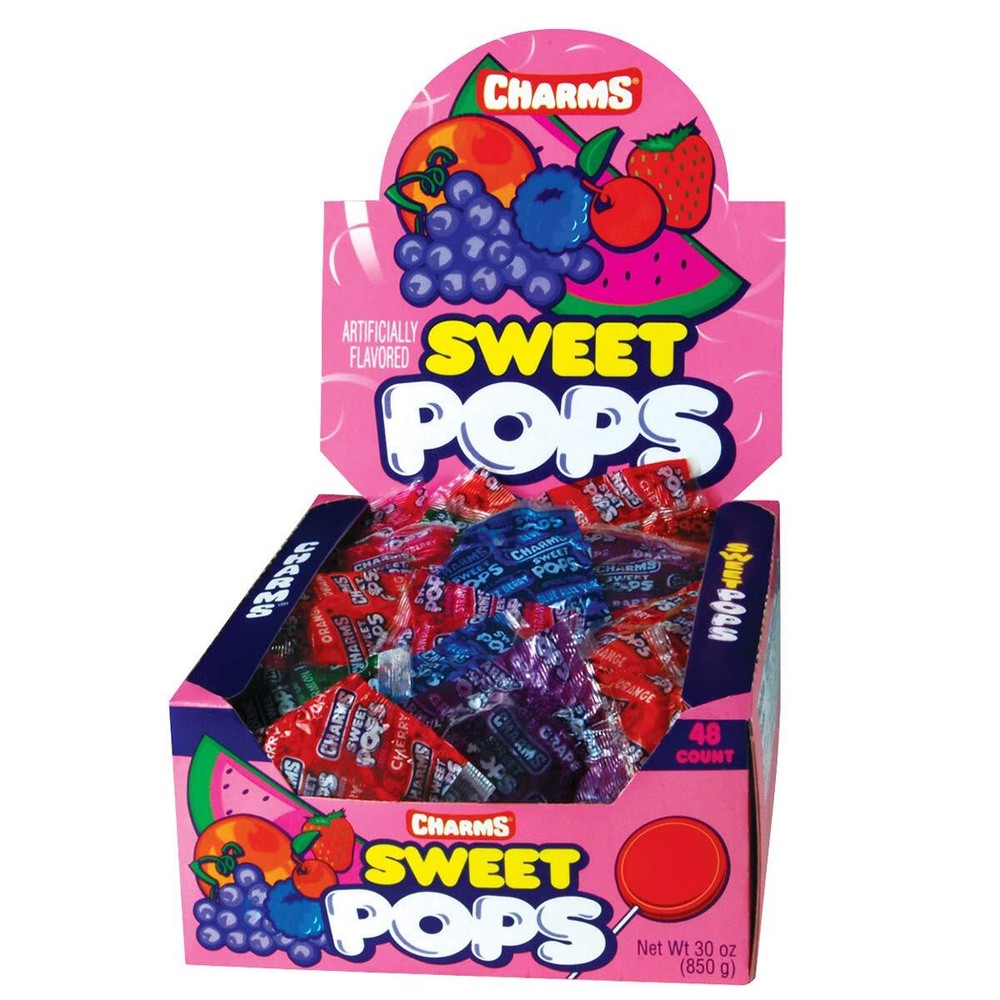 48 Count Charms Sweet Pops Flat Lollipops Assorted Flavors Gluten Free Kosher