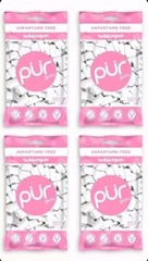 PUR Xylitol Chewing Gum BUBBLEGUM (55 Pieces, 4 Pack) Sugarless Vegan Pure