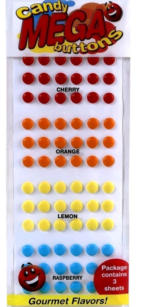 Candy Buttons – Mega Buttons 4 Flavors Cherry orange lemon raspberry 216 Buttons