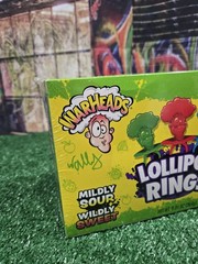 Warheads Lollipop Rings Green Apple, Watermelon, Blue Raspberry Box of 22 New