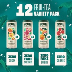 Zevia Zero Sugar Tea, Fruity Tea Variety Pack, 12 oz 12 Fl Oz (Pack of 12)