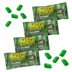 MEG – Military Energy Gum | 100mg of Caffeine 1 Count (Pack 4), Spearmint