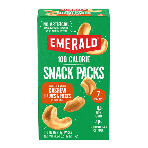 Emerald Nuts 100 Calorie Snack Packs Cashew Halves & Pieces with Sea Salt