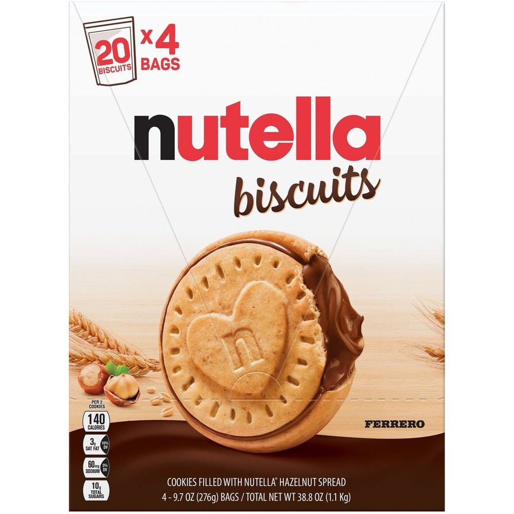 Nutella Biscuits Cookies Filled with Nutella Crunchy Biscuit 38.8 oz 4 Bag Box