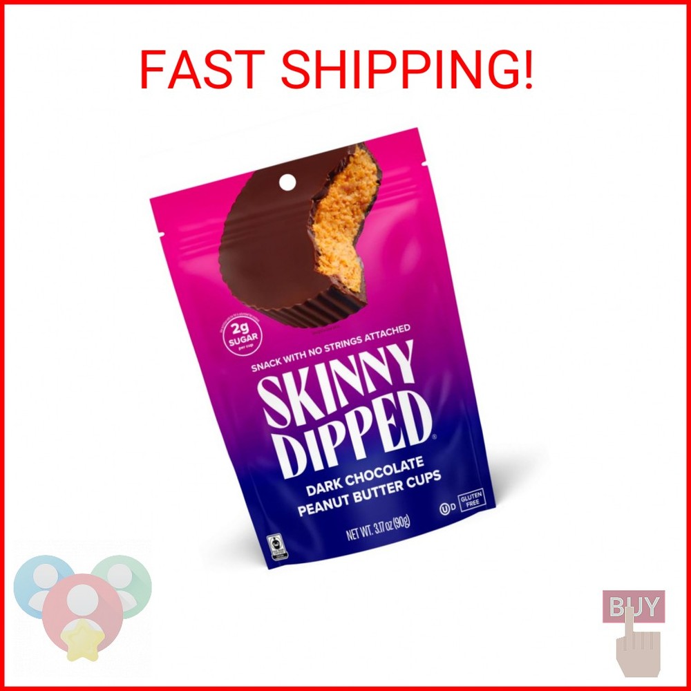 SkinnyDipped Dark Chocolate Peanut Butter Cups, 2g Sugar per Cup, Keto Friendly,