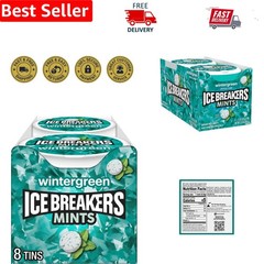 Ice Breakers Wintergreen Sugar Free Mints – 40 Count in 8 Tins, Perfect Gift!