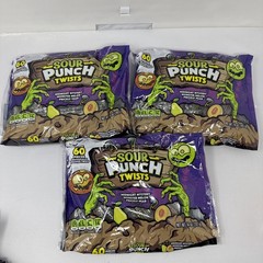 3 SOUR PUNCH TWISTS Mystery+Melon+Pear 14 Oz Bags-abt 180pcs EXP 6/2026 Wrapped