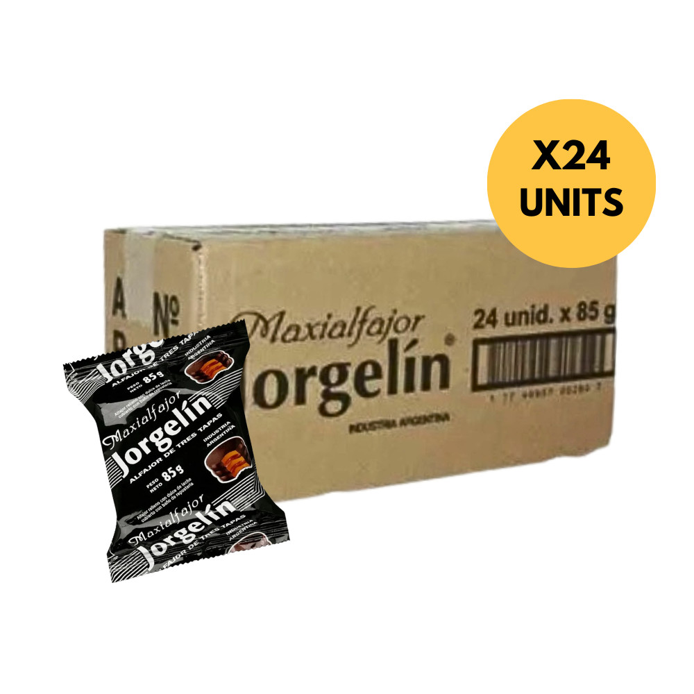 Jorgelín Triple Dark Chocolate Alfajor with Dulce de Leche 85g/ 2,99 oz Caja 24