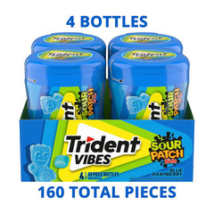 Vibes SOUR PATCH KIDS Blue Raspberry Sugar-Free Chewing Gum, 4 Bottles of 40 Pie