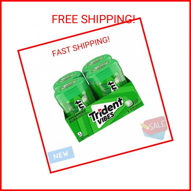 Trident Vibes Spearmint Rush Sugar-Free Chewing Gum, 4 Bottles of 40 Pieces (160
