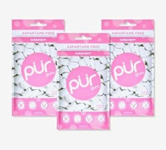 PUR Xylitol Chewing Gum BUBBLE GUM (55 Pieces, 3 Pack) Sugarless Vegan Bubblegum