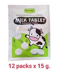 Candy Mlik Tablet Candy Sweetened Tasty flavor Thai ROSCELA 12 x 15 g