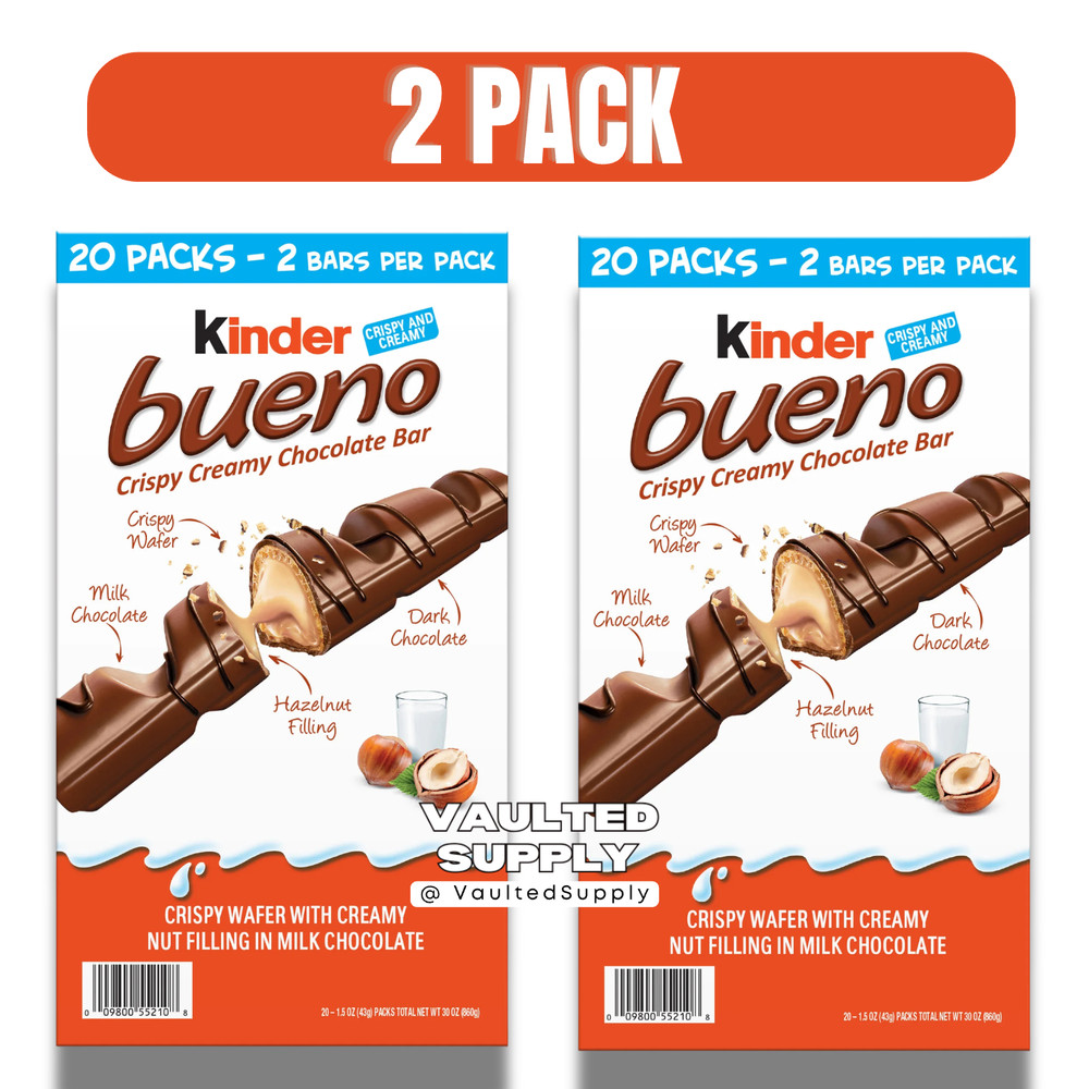 Kinder Bueno Chocolate Bars 2 Pack Bulk 40 Packs 80 Bars Crispy Creamy