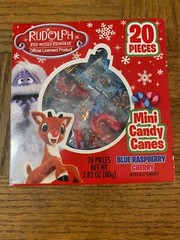 (1) Rudolph Mini Candy Canes, 20 pieces, blue raspberry and cherry flavors