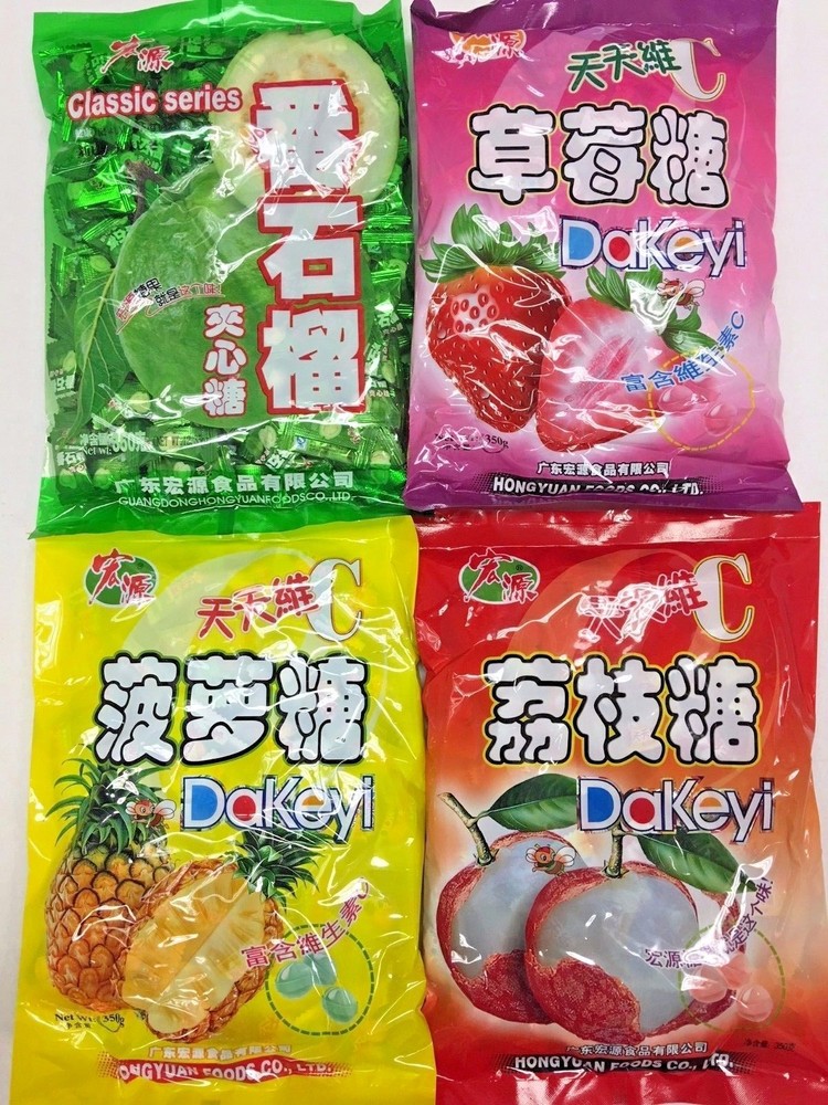 4 Bags, Hong Yuan, Pineapple, Strawberry, Lychee, Guava, Hard Candy, 12.35 oz