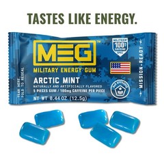 Military Energy Gum Arctic Mint – 100mg Caffeine for Workouts, Pack of 18