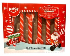 2.54oz/6ct AMOS Candy Cane Spoons Peppermint Christmas Treats Red White Striped