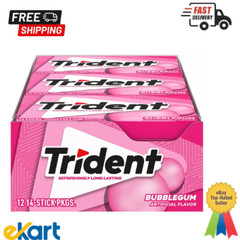 Trident Bubblegum Sugar Free Gum, 12 Packs of 14 Pieces (168 Total Pieces)